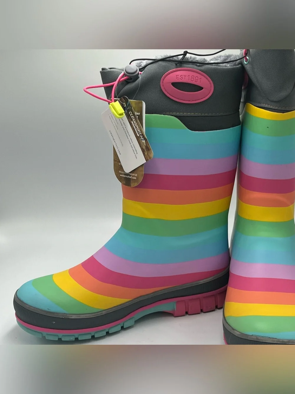 Western Chief Rainbow Rules Winterprene Waterproof Fur Lined Rain Boots Kids 6